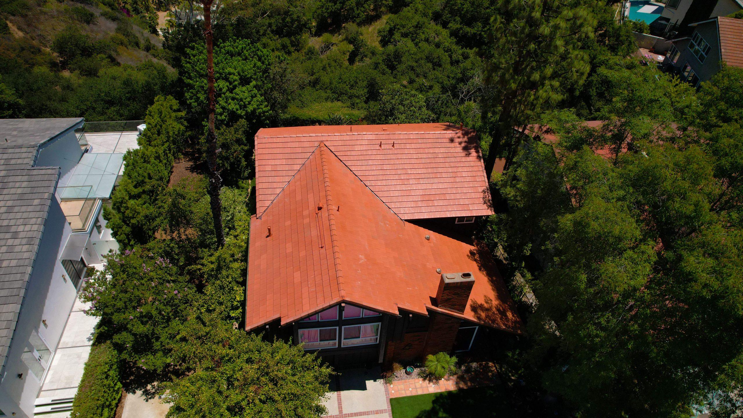 Aerial drone footage of a new tile roof installation in Los Angeles, CA by EBA Roofing